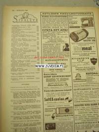 Kotiliesi 1960 nr 8, virkattu päiväpeite palaa makuuhuoneeseen, muoviuutisia, turvekatto, nainen ja auto, lumen ja jään pappila Utsjoki