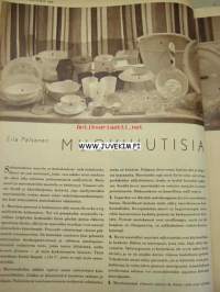 Kotiliesi 1960 nr 8, virkattu päiväpeite palaa makuuhuoneeseen, muoviuutisia, turvekatto, nainen ja auto, lumen ja jään pappila Utsjoki