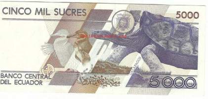 Ecuador 5000 Sucres 1987 seteli / Ecuadorin tasavalta eli Ecuador on valtio Etelä-Amerikan länsiosassa. Sen rajanaapurit ovat Kolumbia pohjoisessa ja Peru