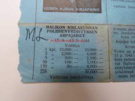 Halikon kihlakunnan poliisien yhdistyksen arpajaiset 1944 -arpalipuke