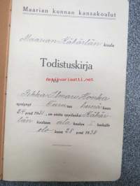 Maarian kunnan kansakoulut - Todistuskirja - Pekka H. 1938-1939