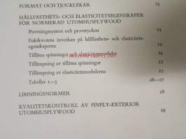 Finsk Björkplywood - Suomalainen koivuvaneri 1963 -laatuluokitus ja ominaisuudet, tekniset tiedot