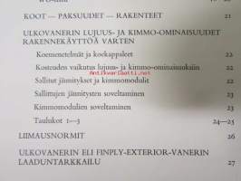 Suomalainen koivuvaneri 1963 -laatuluokitus ja ominaisuudet, tekniset tiedot