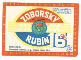 Zoborsky Rubin , olutetiketti  tsekkiläinen Neuvostovallan aikainen