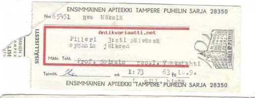 Ensimmäinen  Apteekki   Tampere - resepti signatuuri  1963