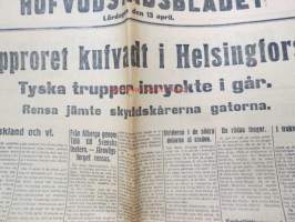 Hufvudstadsbladet Extranumer Lördagen den 13 april 1918 + Söndagen 14 april + Måndagen 15 april + Tisdagen 16 april + Extra nummer II onsdagen den 17 april