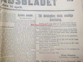 Hufvudstadsbladet Extranumer Lördagen den 13 april 1918 + Söndagen 14 april + Måndagen 15 april + Tisdagen 16 april + Extra nummer II onsdagen den 17 april