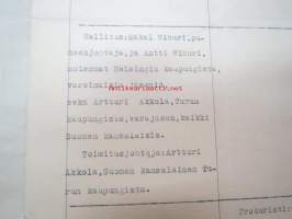 Wihuri-Yhtymä Oy - Aarnio Osakeyhtiö Turku, Ote kaupparekisteristä 14.1.1953, mainitaan Rakel Justina Aarnio-Wihuri, prokuristi Olga Maria Leväkari