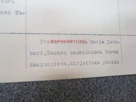 Wihuri-Yhtymä Oy - Aarnio Osakeyhtiö Turku, Ote kaupparekisteristä 14.1.1953, mainitaan Rakel Justina Aarnio-Wihuri, prokuristi Olga Maria Leväkari