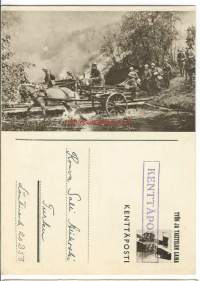 Vesistön ylitys - sotilaspostikortti   kulkenut 1941  Kenttäpostia