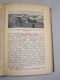 Kansanvalistusseuran Kalenteri 1928, sis. runsaasti mainoksia, artikkeleita, tilastotietoa, rautateitten ja postin kulku, virkamiehistö, puolueet,