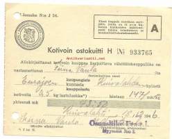 Kotivoin ostokuitti  Kuivalahti, Osuusliike Ura 1946