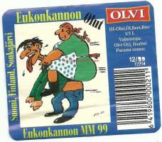 Olvi III Eukonkannon Olut MM 99 - olutetiketti