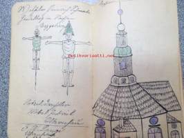 Alfred Kantola - suomalaisnuorukaisen opintomatka Saksaan 1913-14?, matkalta merkittyjä muistiinpanoja, piirustuksia leluista ja huonekaluista, vaikutelmia,