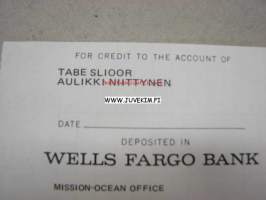 Wells Fargo Bank -shekkitilin seurantalomake Tabe Slioor