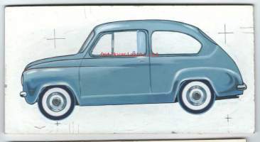 Fiat 600 / alkuperäismaalaus levylle  n 10x20 cm