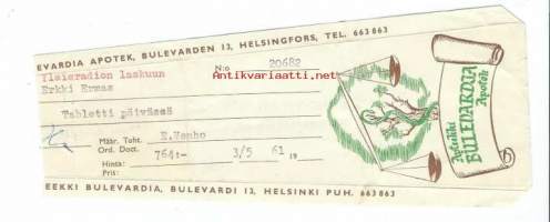 Apteekki Bulevardia- resepti signatuuri  1961