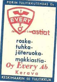 Every Oy astiat  -  tulitikkuetiketti