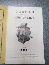 Dorman oil engine type 2 D.L. Two-Cylinder Manual -käyttöohjekirja englanniksi