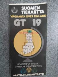 Suomen tiekartta - Vägkarta över Finland - Road map of Finland - Finnische Strassenkarte GT 19, vuodelta 1980