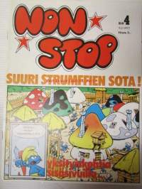 Non Stop 1977 nr 4 - Niilo Pielinen, Tintti, Corto Maltese, Veikko ja Tette ja Jykke, Piko ja Fantasio, Strumffaattori, Johannes ja Pirkale, Vili &amp; Bill.