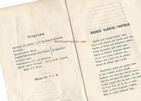 Juhla Helsingissä 9.11.1861 / Porilaisten marssi, Pohjolan valkeneminen; mieskuoro, &quot;Porthan&quot; sanat Cynaeus, musik Pacius / Imprimatur G F Aminoff - ohjelma 8 sivua