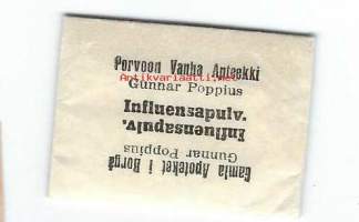 Influensapulv  Porvoon Vanha Apteekki,   lääkepakkaus  3x5  cm tuotepakkaus