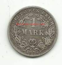 Saksa - 1 Mark 1874 G - kolikko hopeaa 0.900