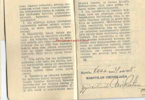 Marttilan Osuuskassa Kaunela , säästökassatili  1935-1950  -  pankkikirja