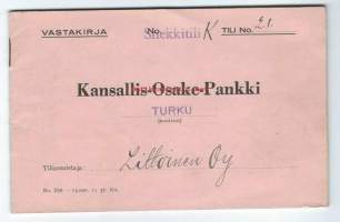 Kansallis-Osake-Pankki Turku Shekkitilin Vastakirja 1938   -  pankkikirja