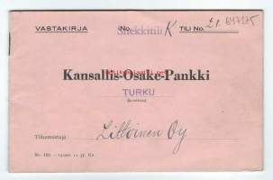 Kansallis-Osake-Pankki Turku Shekkitilin Vastakirja 1938   -  pankkikirja