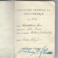 Osuusliike Tarmola, Turku - osuuskirja 1942