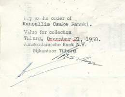 Vekseli 1950 Amsterdam Bank / KOP Turku