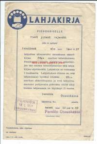 Lahjakirja pienokaiselle, 50 mk Perniön Osuuskassa 1938