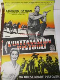 Voittamaton pistooli - Den obesegrade pistolen, pääosissa Sterling Hayden, William Bishop, Karen Booth, ohjaus Ray Nazarro -elokuvajuliste