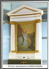 Virtain kirkko alttaritaulu,  A 4 - koko  painokuva pahville / Alttaritaulun on maalannut Aleksandra Såltin v. 1897 ja sen aiheena on Vapahtajan ilmestyminen