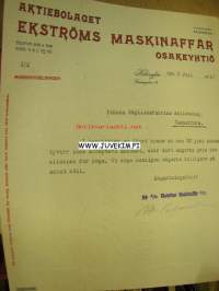 Aktiebolag Ekström Maskinaffär Osakeyhtiö 2.6.1918 -asiakirja