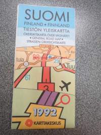 Suomi Finland / Finnland tiestön yleiskartta, översiktskarta över vägnätet, general road map, Strassen-übersichtskarte 1992