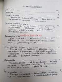 Neuvostoliitto - Kulisseja ja taustaa -saksalainen, vielä voitontoiveinen kirja, jossa esitellään Neuvostoliiton järjestelmää ja sen julmuuksia