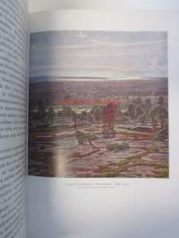Meidän Maa, Suomi sanoin ja kuvin, kohokuvioitu kokonahkainen (punainen) loistosidos - painettu numeroituna 1600 kappaletta Turun Chromopaperitehdas Oy:n