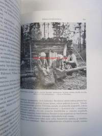 Meidän Maa, Suomi sanoin ja kuvin, kohokuvioitu kokonahkainen (punainen) loistosidos - painettu numeroituna 1600 kappaletta Turun Chromopaperitehdas Oy:n