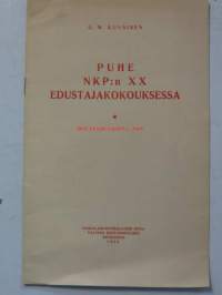 Puhe NKP:n XX edustajakokouksessa O. W. Kuusinen