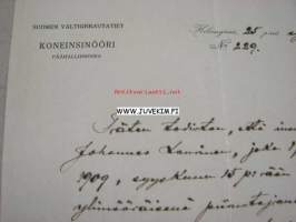 Suomen Valtionrautatiet, Koneinsinööri päähallinnossa, 25.9.1912 -asiakirja