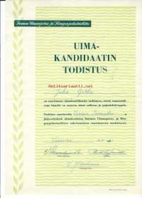 Uimakandidaatin todistus Vaasa 1961 - todistus