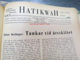 Hatikwah 1946-48 -yhteensidotut vuosikerrat, suomalainen juutalaisyhteisön lehti, ruotsin- ja suomenkielinen