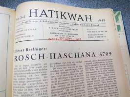 Hatikwah 1946-48 -yhteensidotut vuosikerrat, suomalainen juutalaisyhteisön lehti, ruotsin- ja suomenkielinen