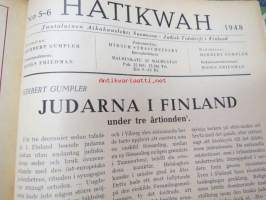 Hatikwah 1946-48 -yhteensidotut vuosikerrat, suomalainen juutalaisyhteisön lehti, ruotsin- ja suomenkielinen