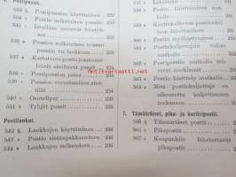 Postikirja 1911 - Suomen Suuriruhtinaanmaan postiasetusten, postiliikennettä koskevien ohjeitten ja sääntöjen yhteentoimitettu kokoelma, harvinainen teos -