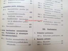 Postikirja 1911 - Suomen Suuriruhtinaanmaan postiasetusten, postiliikennettä koskevien ohjeitten ja sääntöjen yhteentoimitettu kokoelma, harvinainen teos -