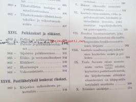 Postikirja 1911 - Suomen Suuriruhtinaanmaan postiasetusten, postiliikennettä koskevien ohjeitten ja sääntöjen yhteentoimitettu kokoelma, harvinainen teos -